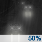Tonight: A 50 percent chance of rain before midnight.  Cloudy early, then gradual clearing, with a low around 44. Northwest wind 5 to 10 mph.  New precipitation amounts of less than a tenth of an inch possible. 